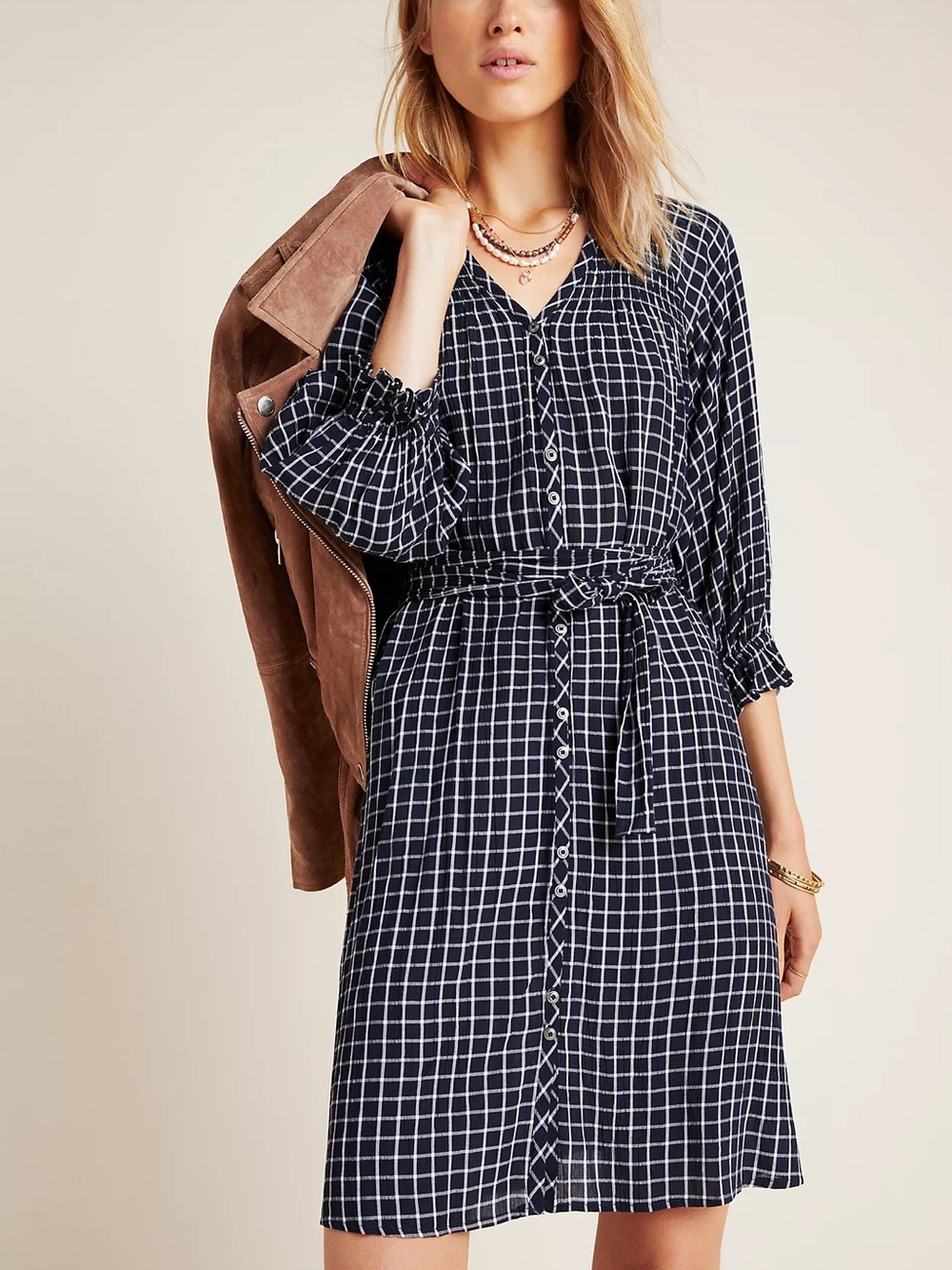 Anthropologie Maeve Sara Smocked Shirtdress Size XS